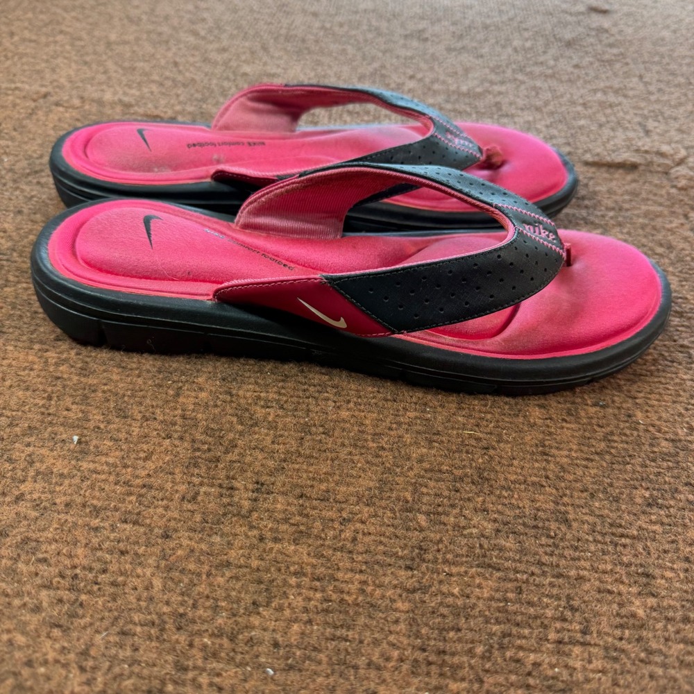 Nike Comfort Footbed Pink Black Athletic Thong Sandals Flip Flops Womens 10 B-